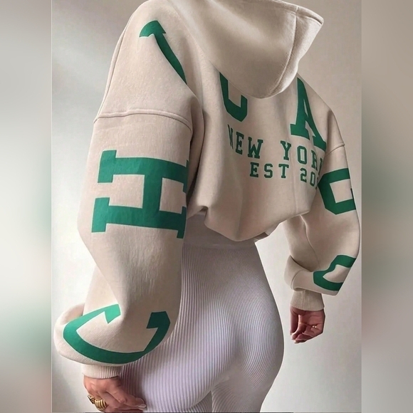 Jackets & Blazers - Short Length Hoodie With Text Print